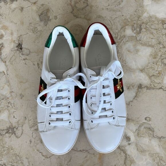 Gucci Ace Leather Sneakers Red/Green/Bee Embroidered - Picture 8 of 13